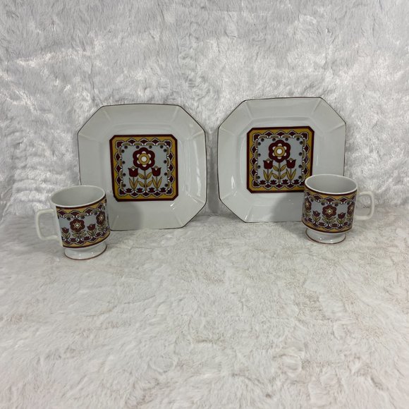 Vintage 2 sets Small Plate Teacup Retro Floral 70's - Picture 1 of 8